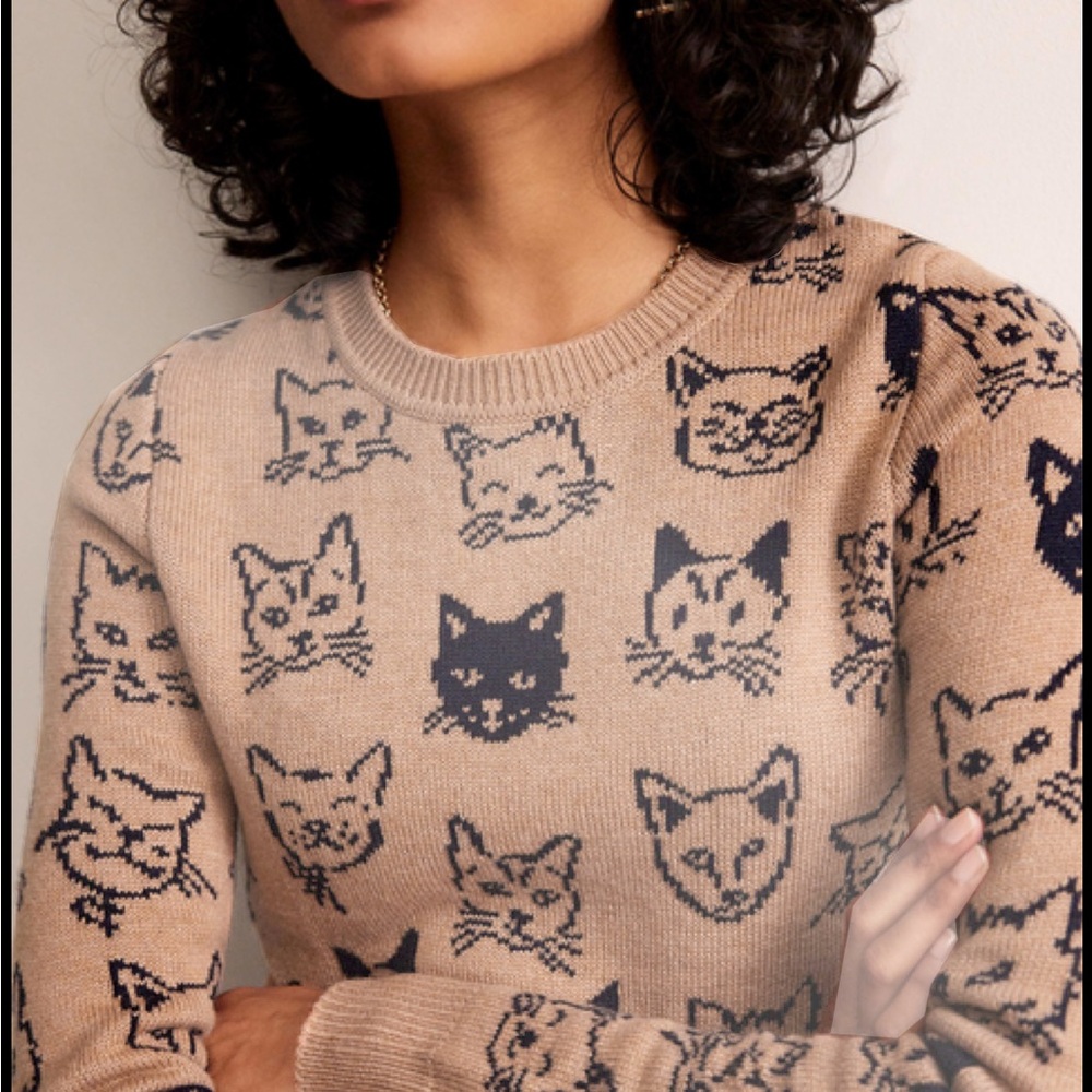 Heather Jacquard Sweater - Camel and Navy, Cats